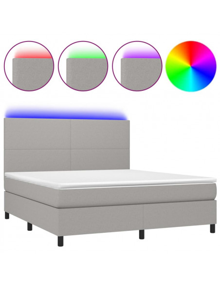 Letto a Molle Materasso e LED Grigio Chiaro 160x200 cm Tessuto