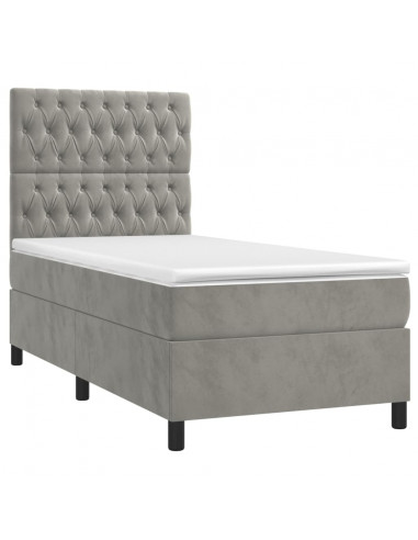 Letto a Molle Materasso e LED Grigio Chiaro 100x200 cm Velluto