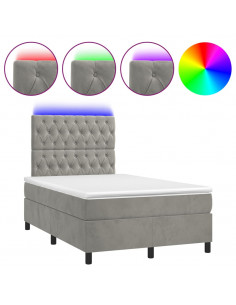 Letto a Molle Materasso e LED Grigio Chiaro 120x200 cm Velluto 2