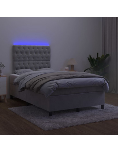 Letto a Molle Materasso e LED Grigio Chiaro 120x200 cm Velluto