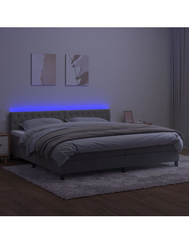 Letto a Molle Materasso e LED Grigio Chiaro 200x200 cm Velluto