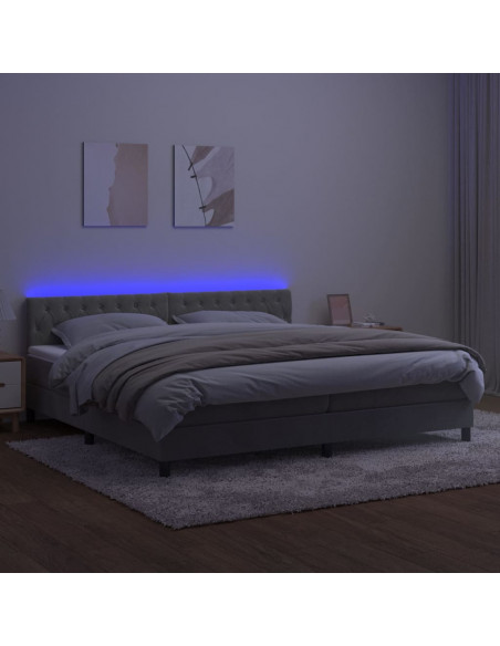 Letto a Molle Materasso e LED Grigio Chiaro 200x200 cm Velluto