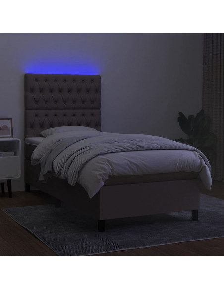 Letto a Molle con Materasso e LED Tortora 100x200cm in Tessuto