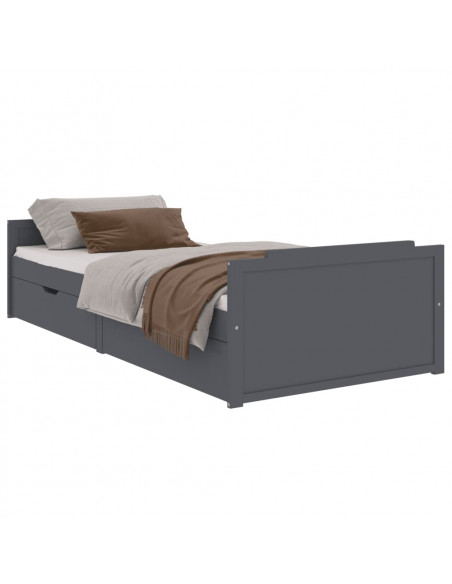 Giroletto Cassetti Grigio Scuro Legno Massello di Pino 90x200cm