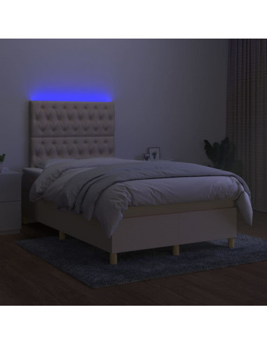 Letto a Molle con Materasso e LED Crema 120x200cm in Tessuto