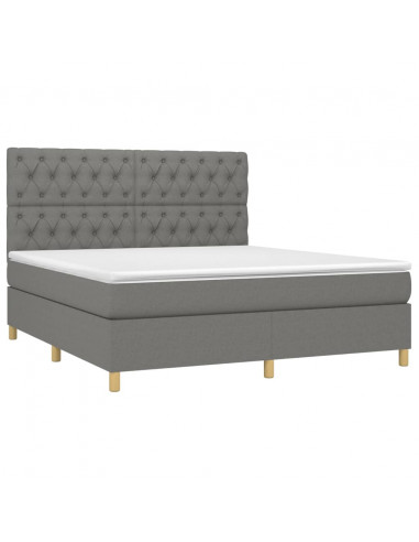 Letto a Molle Materasso e LED Grigio Scuro 160x200cm in Tessuto