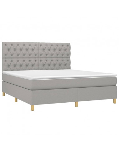 Letto a Molle Materasso e LED Grigio Chiaro 160x200 cm Tessuto