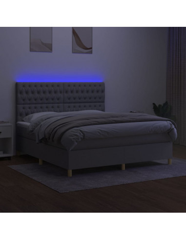Letto a Molle Materasso e LED Grigio Chiaro 160x200 cm Tessuto