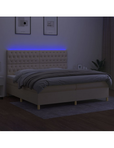 Letto a Molle Materasso e LED bianco 200x200cm in Tessuto