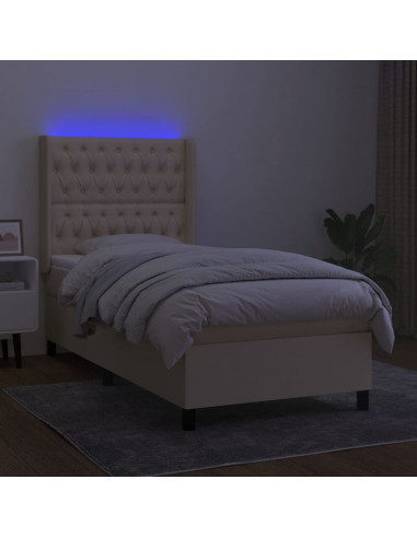 Letto a Molle con Materasso e LED Crema 100x200cm in Tessuto