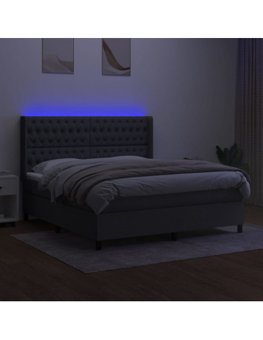 Letto a Molle Materasso e LED Grigio Scuro 160x200cm in Tessuto