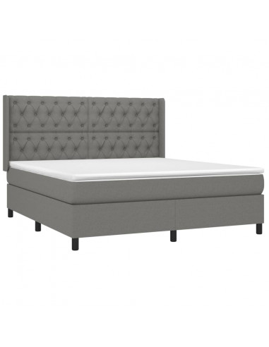 Letto a Molle Materasso e LED Grigio Scuro 160x200cm in Tessuto