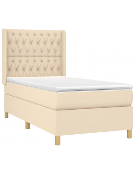 Letto a Molle con Materasso e LED Crema 100x200cm in Tessuto