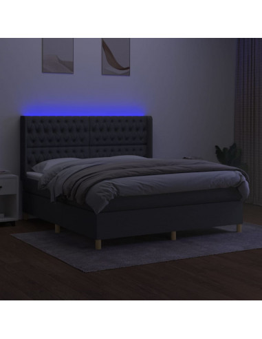Letto a Molle Materasso e LED Grigio Scuro 160x200cm in Tessuto
