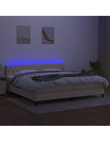Letto a Molle Materasso e LED bianco 200x200cm in Tessuto