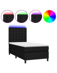 Letto a Molle con Materasso e LED Nero 90x190 cm in Tessuto 2