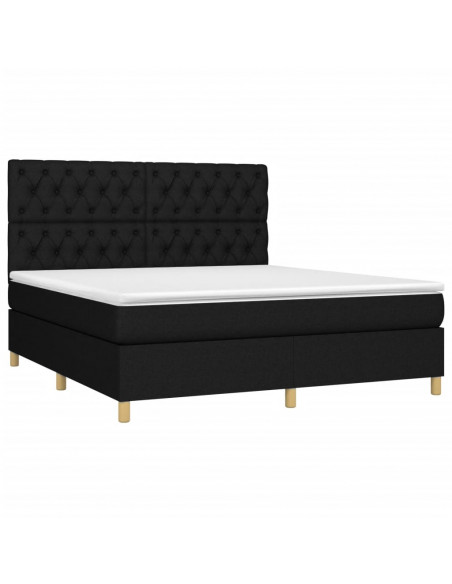 Letto a Molle con Materasso e LED Nero 160x200 cm in Tessuto