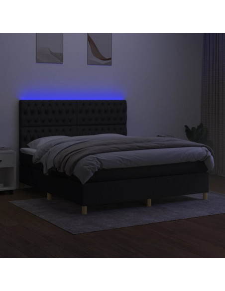 Letto a Molle con Materasso e LED Nero 160x200 cm in Tessuto