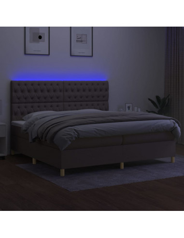 Letto a Molle Materasso e LED tortora 200x200cm in Tessuto