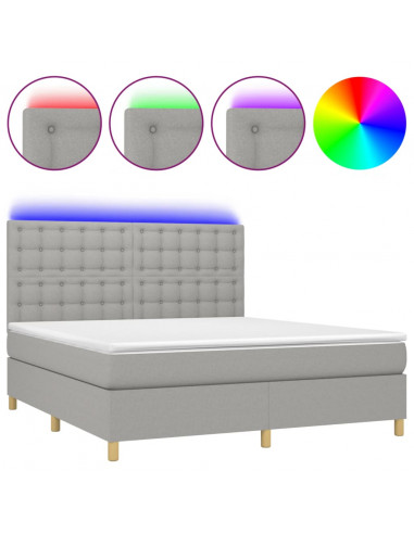 Letto a Molle Materasso e LED Grigio Chiaro 180x200 cm Tessuto