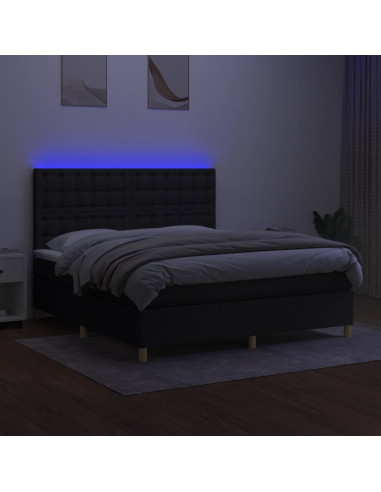 Letto a Molle con Materasso e LED Nero 180x200cm in Tessuto