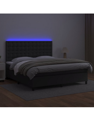 Giroletto a Molle con Materasso e LED Nero 180x200cm Similpelle
