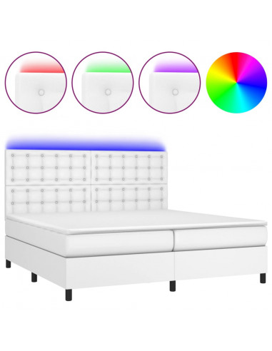 Giroletto Molle con Materasso e LED Bianco 200x200cm Similpelle