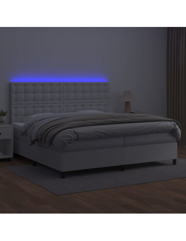 Giroletto Molle con Materasso e LED Bianco 200x200cm Similpelle