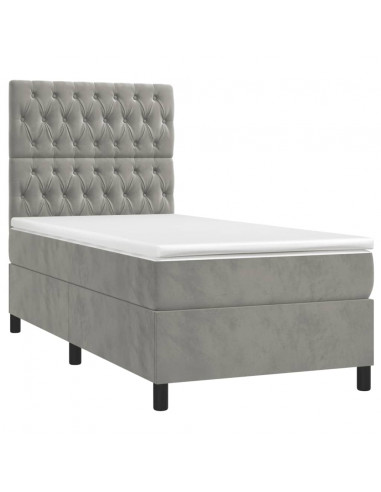 Letto a Molle Materasso e LED Grigio Chiaro 80x200 cm Velluto