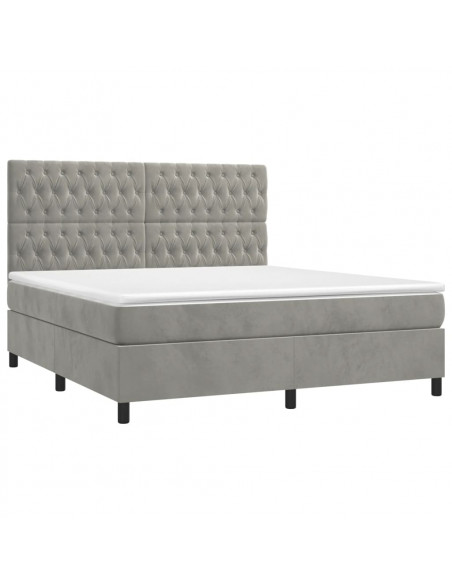 Letto a Molle Materasso e LED Grigio Chiaro 160x200 cm Velluto