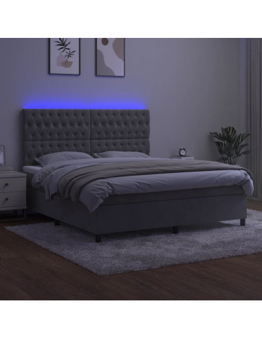 Letto a Molle Materasso e LED Grigio Chiaro 160x200 cm Velluto