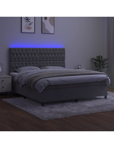 Letto a Molle Materasso e LED Grigio Chiaro 160x200 cm Velluto