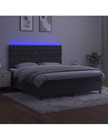 Letto a Molle con Materasso e LED Grigio Scuro 160x200 cm