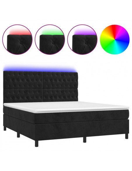 Letto a Molle con Materasso e LED Nero 160x200 cm in Velluto