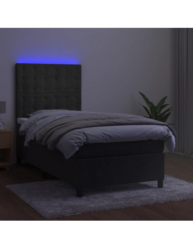 Letto a Molle con Materasso e LED Grigio Scuro 90x190cm Velluto