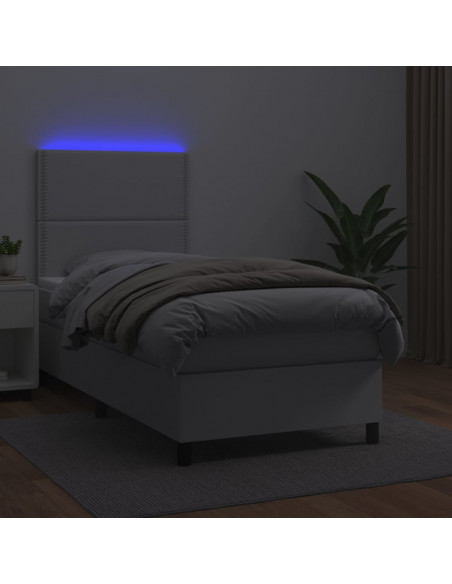 Giroletto Molle con Materasso e LED Bianco 100x200cm Similpelle