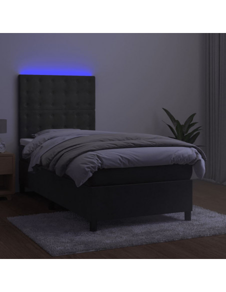 Letto a Molle con Materasso e LED Grigio Scuro 90x200cm Velluto