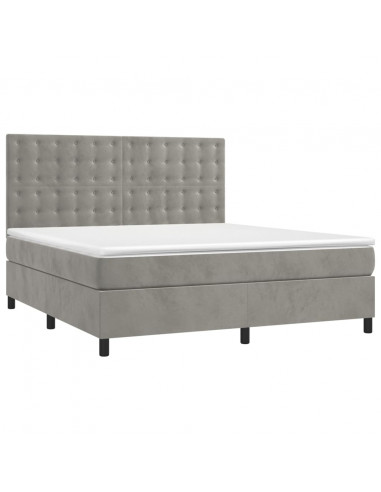 Letto a Molle Materasso e LED Grigio Chiaro 180x200 cm Velluto