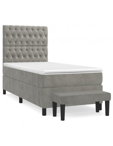 Giroletto a Molle con Materasso Grigio Chiaro 100x200cm Velluto