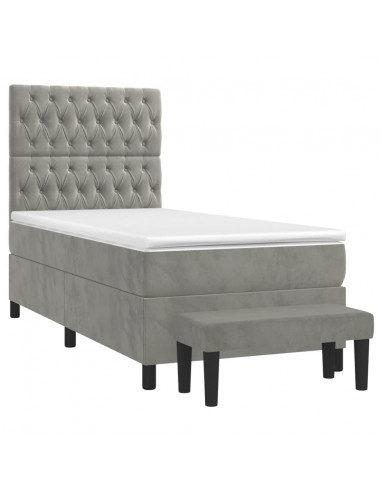 Giroletto a Molle con Materasso Grigio Chiaro 100x200cm Velluto