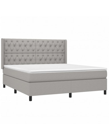 Letto a Molle Materasso e LED Grigio Chiaro 160x200 cm Tessuto