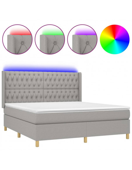 Letto a Molle Materasso e LED Grigio Chiaro 160x200 cm Tessuto
