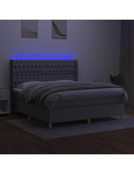 Letto a Molle Materasso e LED Grigio Chiaro 160x200 cm Tessuto