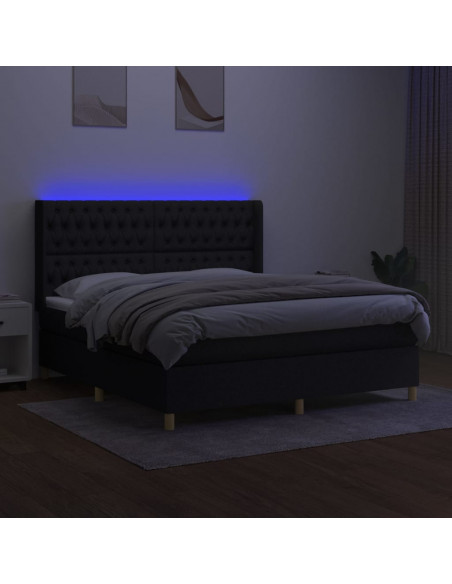 Letto a Molle con Materasso e LED Nero 160x200 cm in Tessuto
