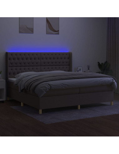 Letto a Molle Materasso e LED tortora 200x200cm in Tessuto