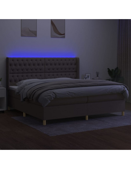 Letto a Molle Materasso e LED tortora 200x200cm in Tessuto