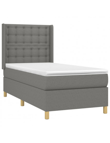 Letto a Molle Materasso e LED Grigio Scuro 90x200 cm in Tessuto