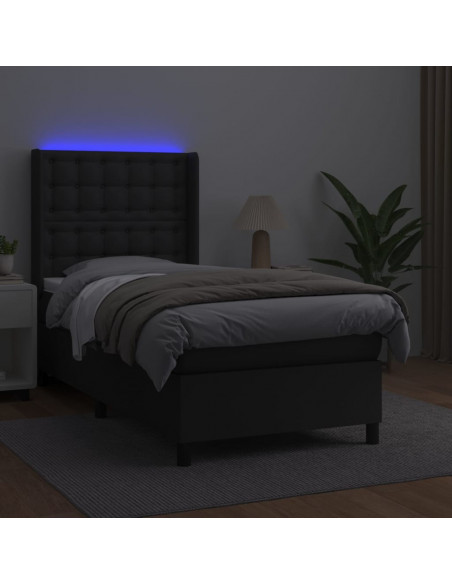 Giroletto a Molle con Materasso e LED Nero 90x190 cm Similpelle