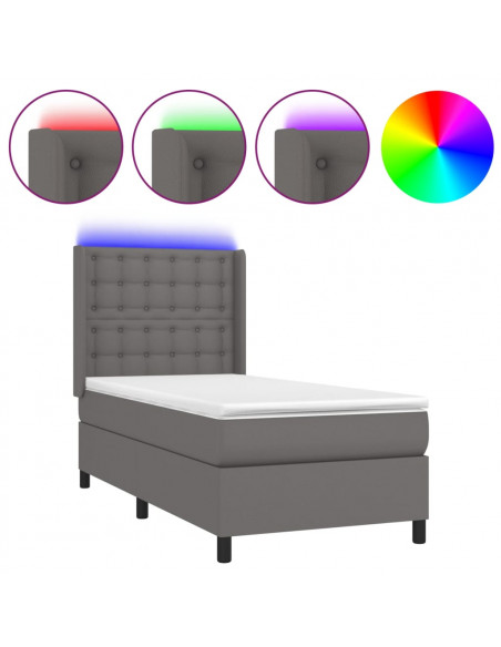 Giroletto Molle con Materasso e LED Grigio 90x190cm Similpelle