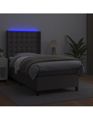 Giroletto Molle con Materasso e LED Grigio 90x190cm Similpelle